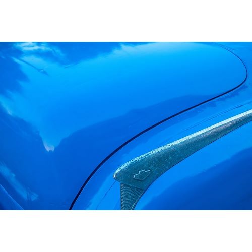 Detail of trunk and fender on blue classic American Buick car in Habana-Havana-Cuba